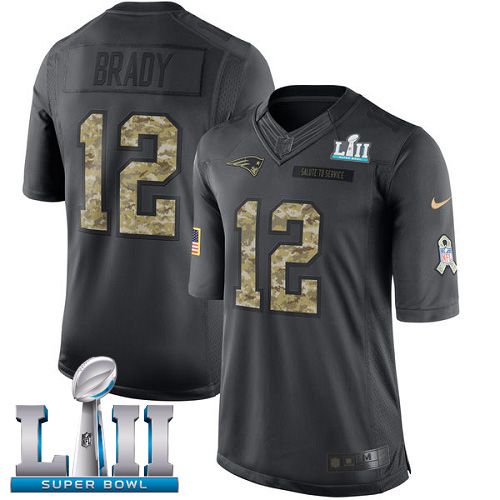 Youth New England Patriots #12 Brady Anthracite Salute To Service Limited 2018 Super Bowl NFL Jerseys->->Youth Jersey